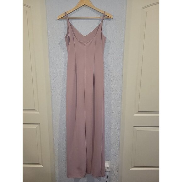 DB Studio V-Neck Draped Jersey Back Slit Maxi Dress Dusty Rose Size 2 - Picture 3 of 8